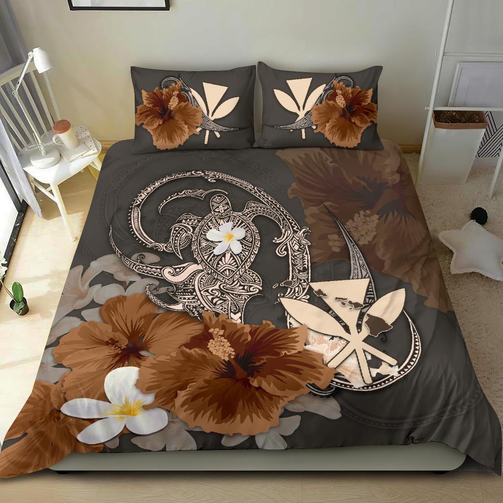 kanaka-maoli-hawaii-bedding-set-hibiscus-turtle-tribal-brown