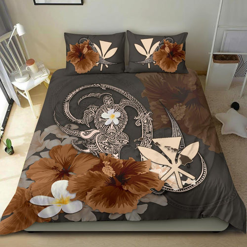 kanaka-maoli-hawaii-bedding-set-hibiscus-turtle-tribal-brown