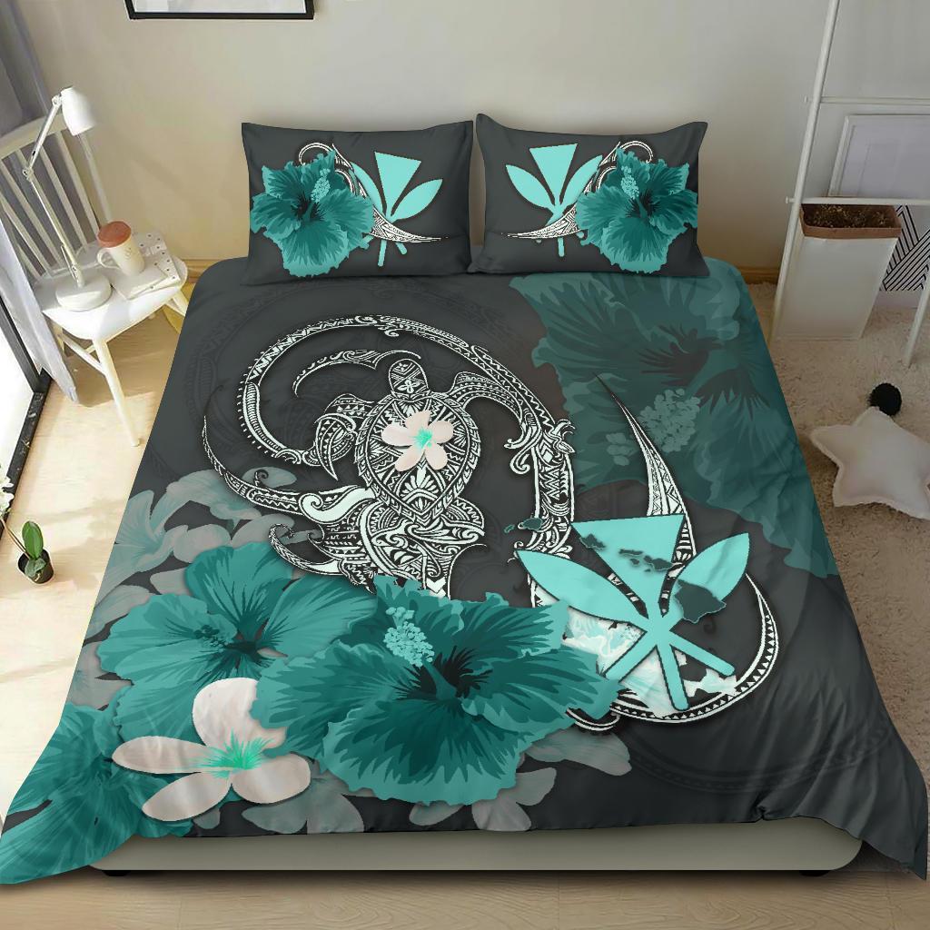 kanaka-maoli-hawaii-bedding-set-hibiscus-turtle-tribal-turquoise