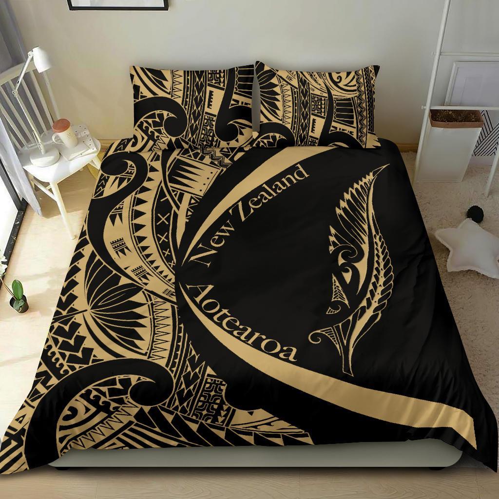 new-zealand-silver-fern-bedding-set-maori-tattoo-circle-style-golden