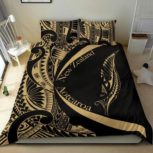 new-zealand-silver-fern-bedding-set-maori-tattoo-circle-style-golden