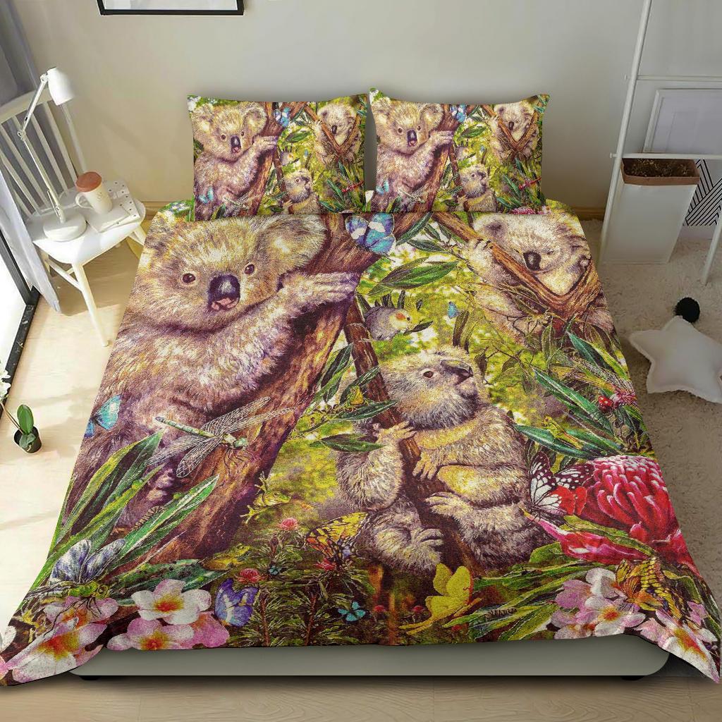 koala-bedding-set-3d-koala-with-waratah-flower-bedding-set