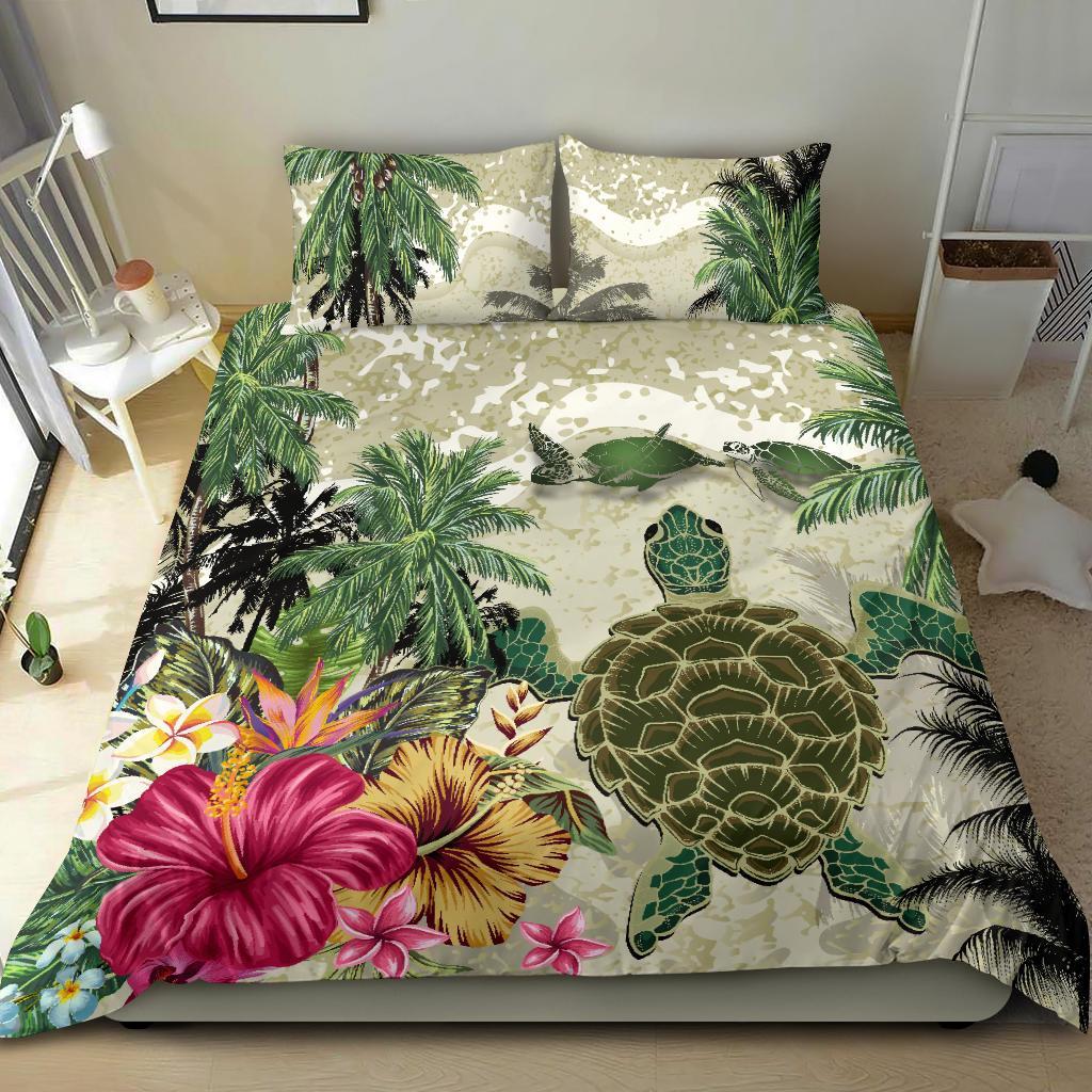 turtle-and-coconut-tree-bedding-set-hibiscus-and-turtle-on-the-beach