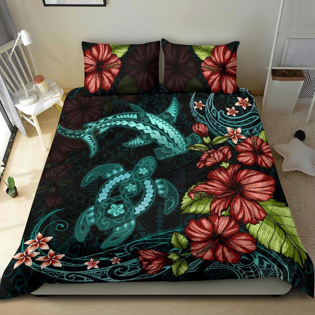 shark-and-turtle-bedding-set-hibiscus-turquoise
