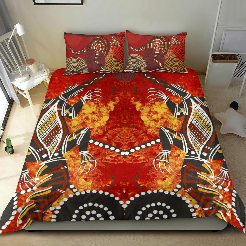 aboriginal-bedding-set-crocodile-kangaroo-dot-painting-art