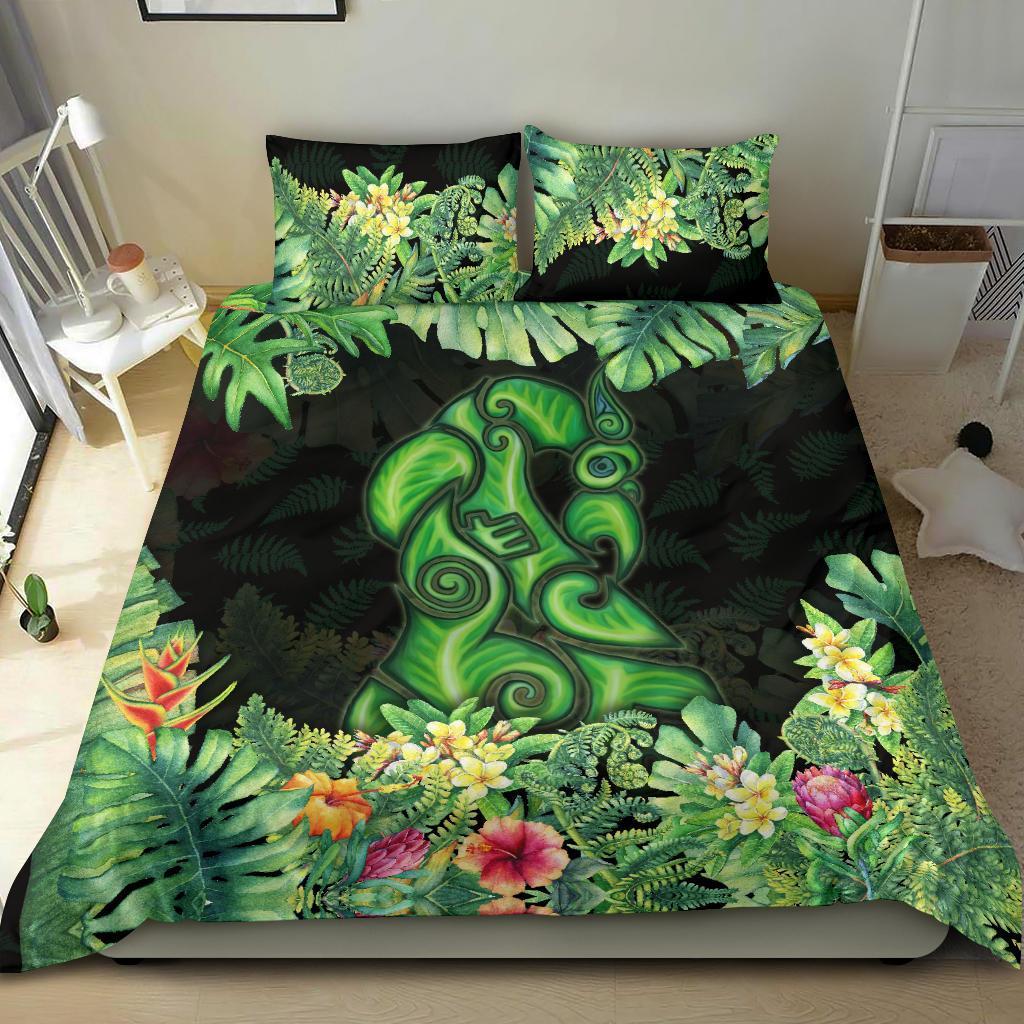maori-manaia-bedding-set-tropical-koru-fern-with-plumeria-hibiscus