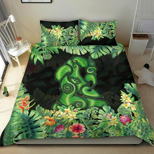 maori-manaia-bedding-set-tropical-koru-fern-with-plumeria-hibiscus