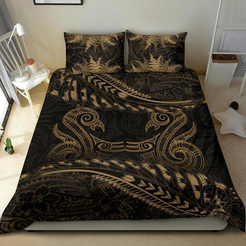 new-zealand-bedding-set-gold-manaia-maori-silver-fern-duvet-cover
