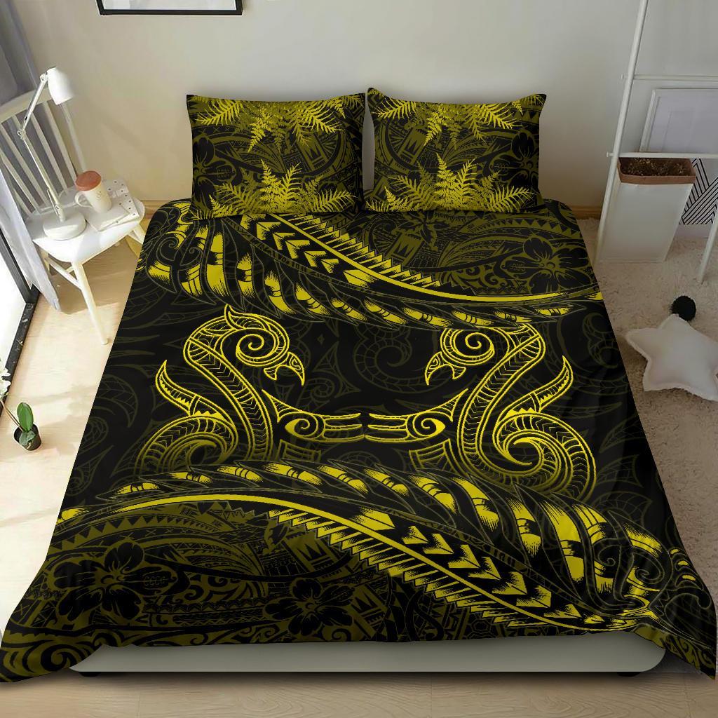 new-zealand-bedding-set-yellow-manaia-maori-silver-fern-duvet-cover