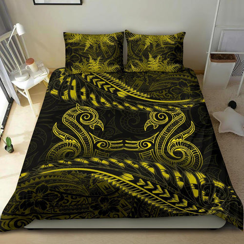 new-zealand-bedding-set-yellow-manaia-maori-silver-fern-duvet-cover