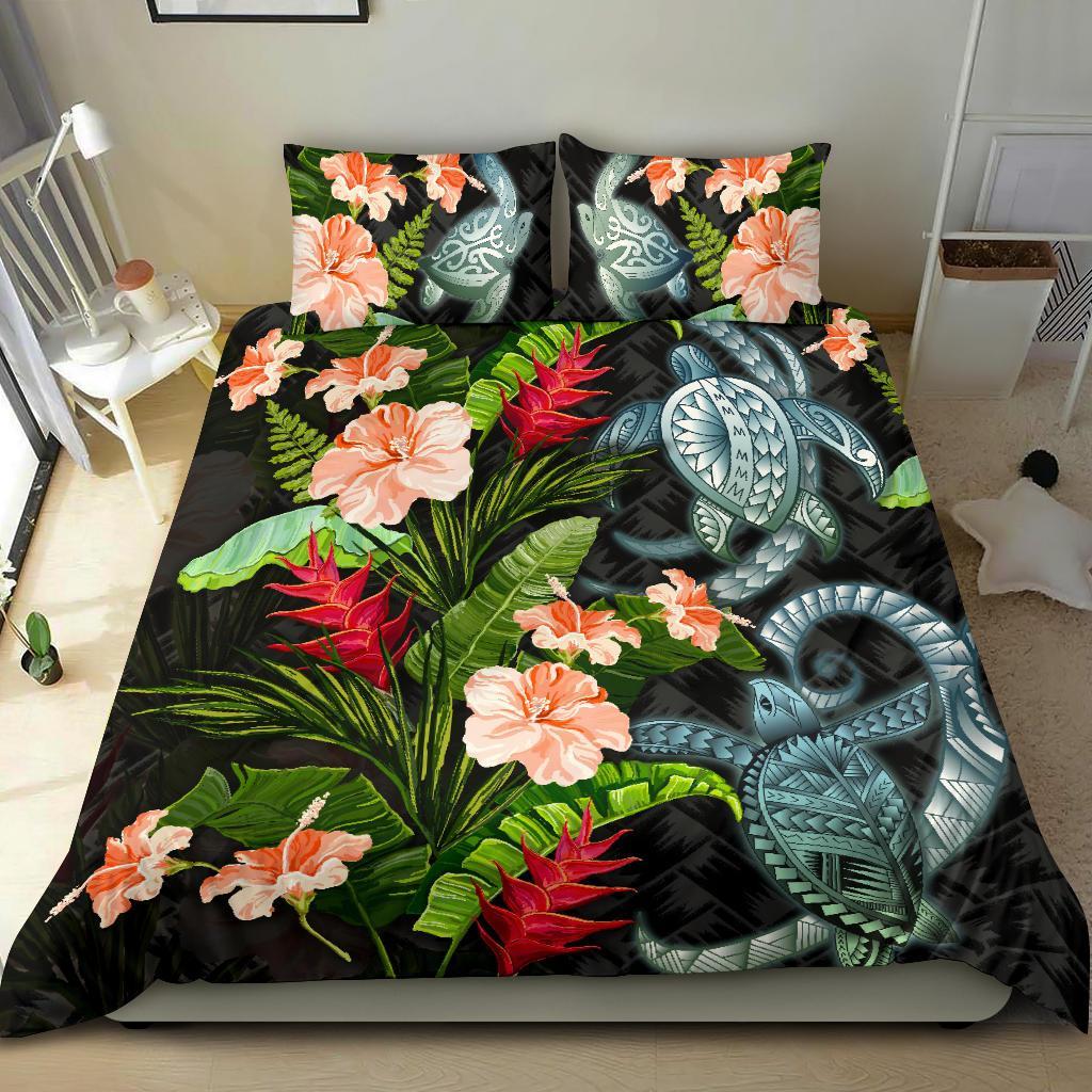 turtle-bedding-set-palm-leaves-mix-hibiscus
