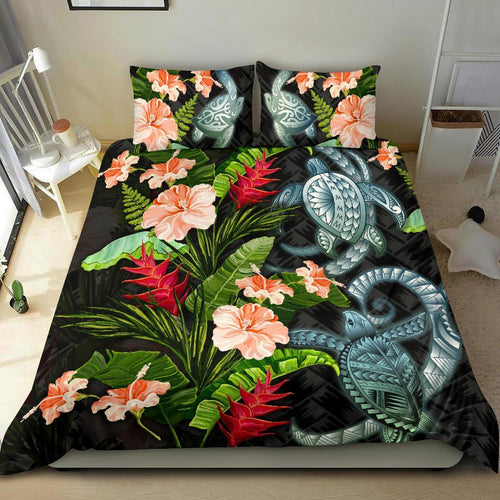 turtle-bedding-set-palm-leaves-mix-hibiscus