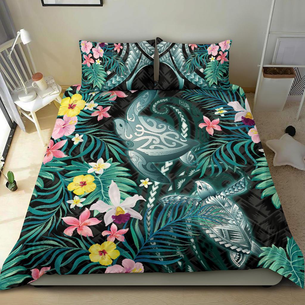 turtle-bedding-set-hibiscus-palm-leaves-duvet-cover-and-pillow-case