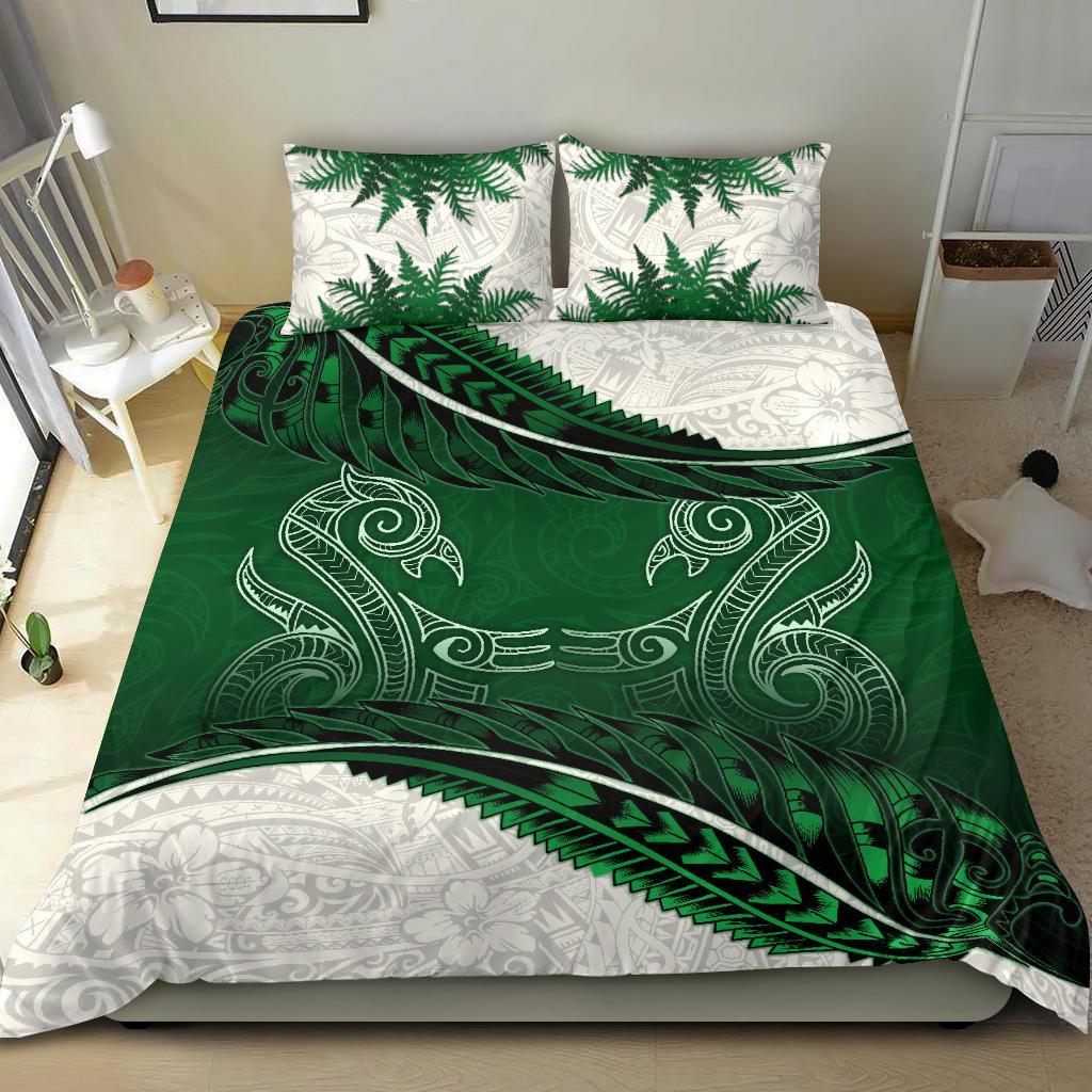 new-zealand-bedding-set-green-manaia-maori-silver-fern-duvet-cover-and-pillow-case