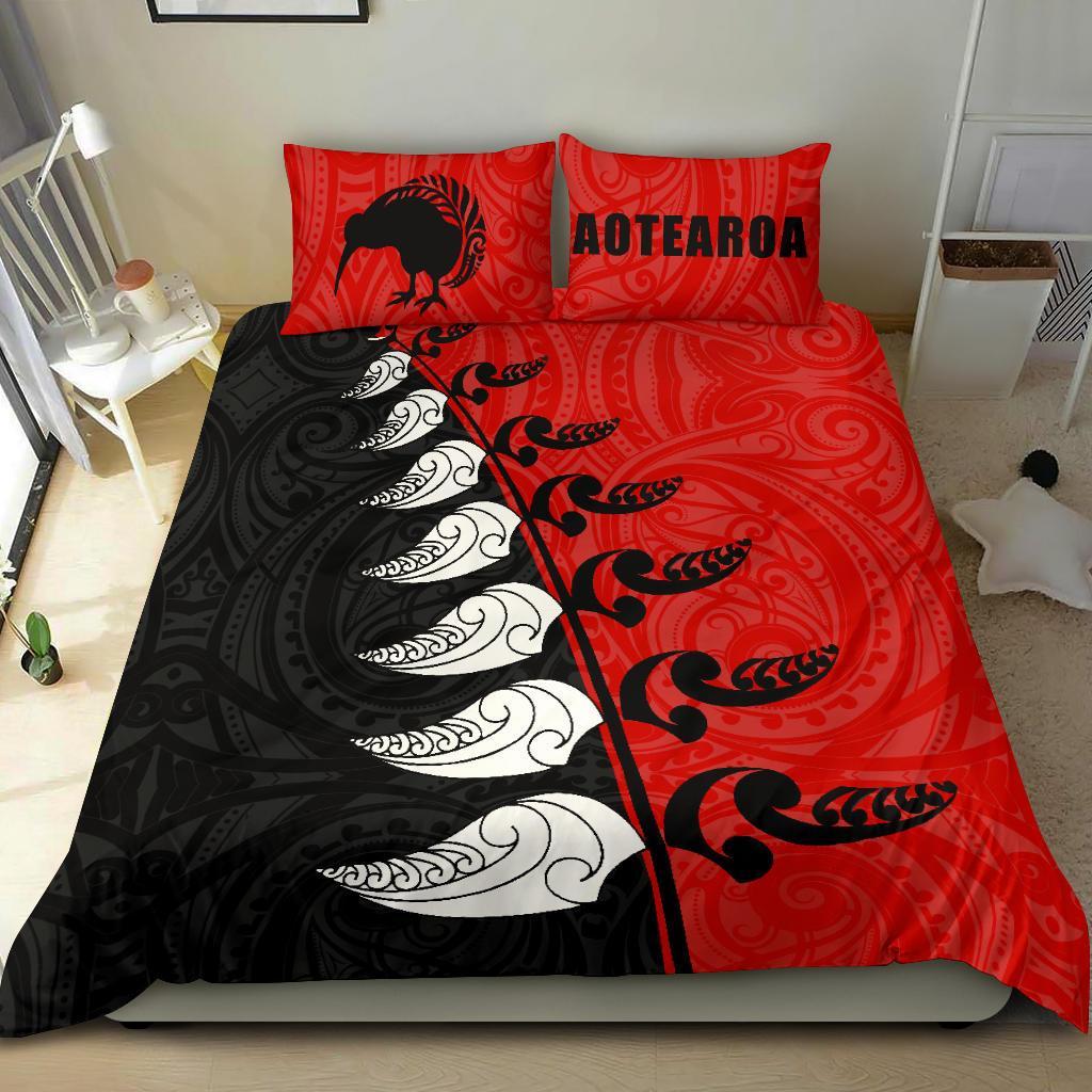 new-zealand-aotearoa-koru-fern-kiwi-bedding-set-red