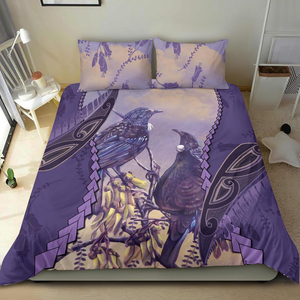 tui-bird-mix-kowhai-and-silver-fern-bedding-set-purple