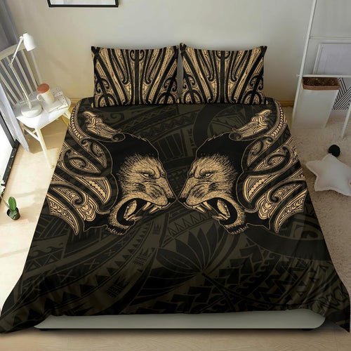 double-lion-maori-tattoo-bedding-set-new-zealand-gold