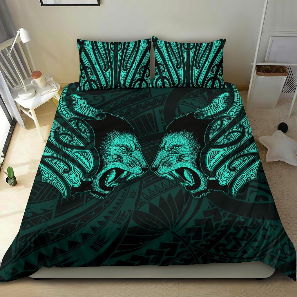 double-lion-maori-tattoo-bedding-set-new-zealand-turquoise