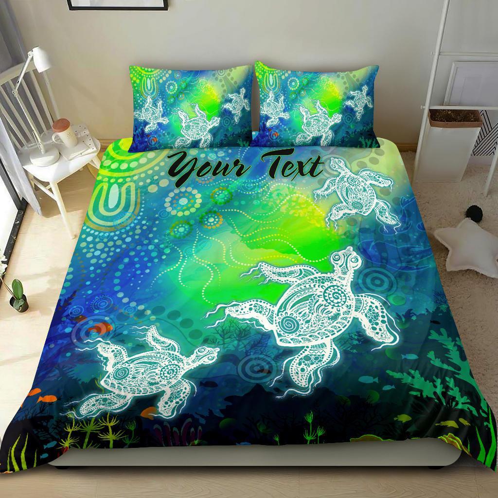 custom-text-aboriginal-bedding-set-indigenous-turtle-ocean-dot-painting-art