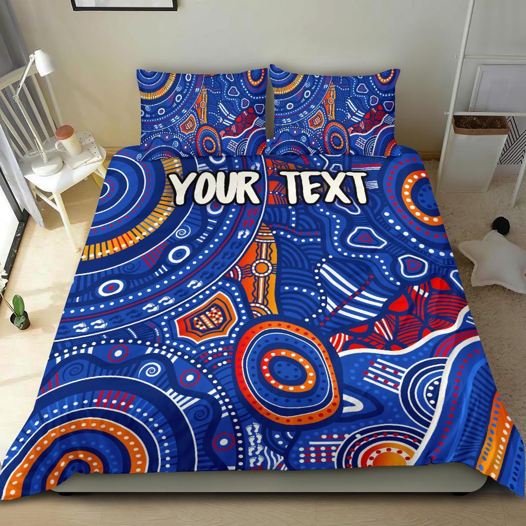 custom-text-aboriginal-bedding-set-indigenous-footprint-patterns-blue-color