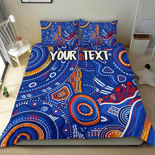 custom-text-aboriginal-bedding-set-indigenous-footprint-patterns-blue-color