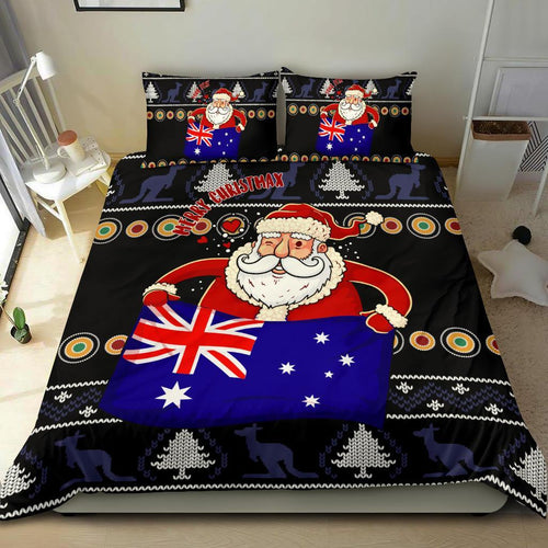 christmas-personalised-bedding-set-australia-santa-claus-hold-the-flag-black