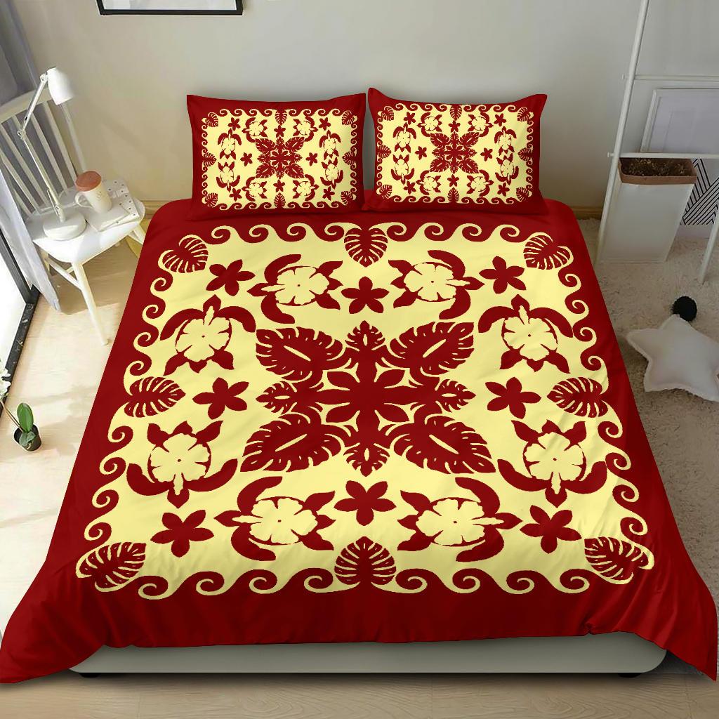 turtle-with-hibiscus-royal-red-bedding-set-palm-leaf