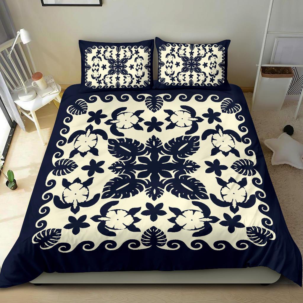 turtle-with-hibiscus-royal-navy-bedding-set-palm-leaf