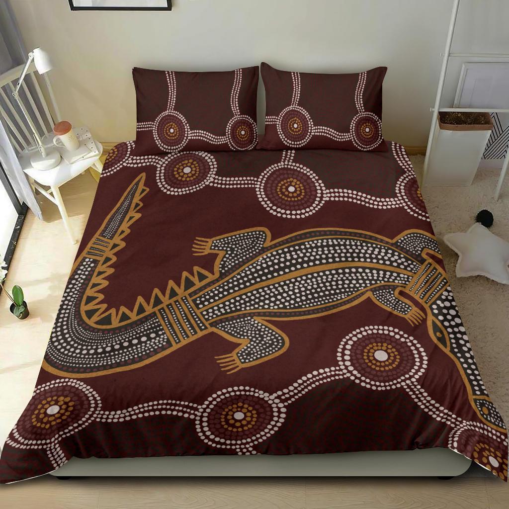 aboriginal-bedding-set-indigenous-crocodile-brown-color