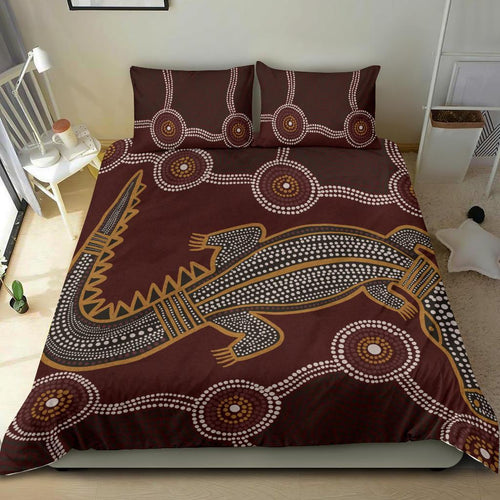 aboriginal-bedding-set-indigenous-crocodile-brown-color