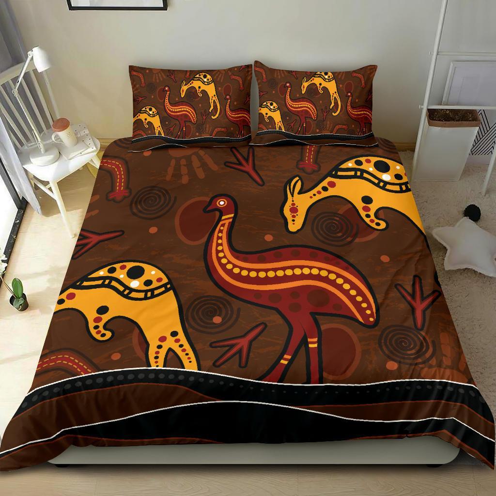 aboriginal-bedding-set-indigenous-kangaroo-and-emu-brown-color