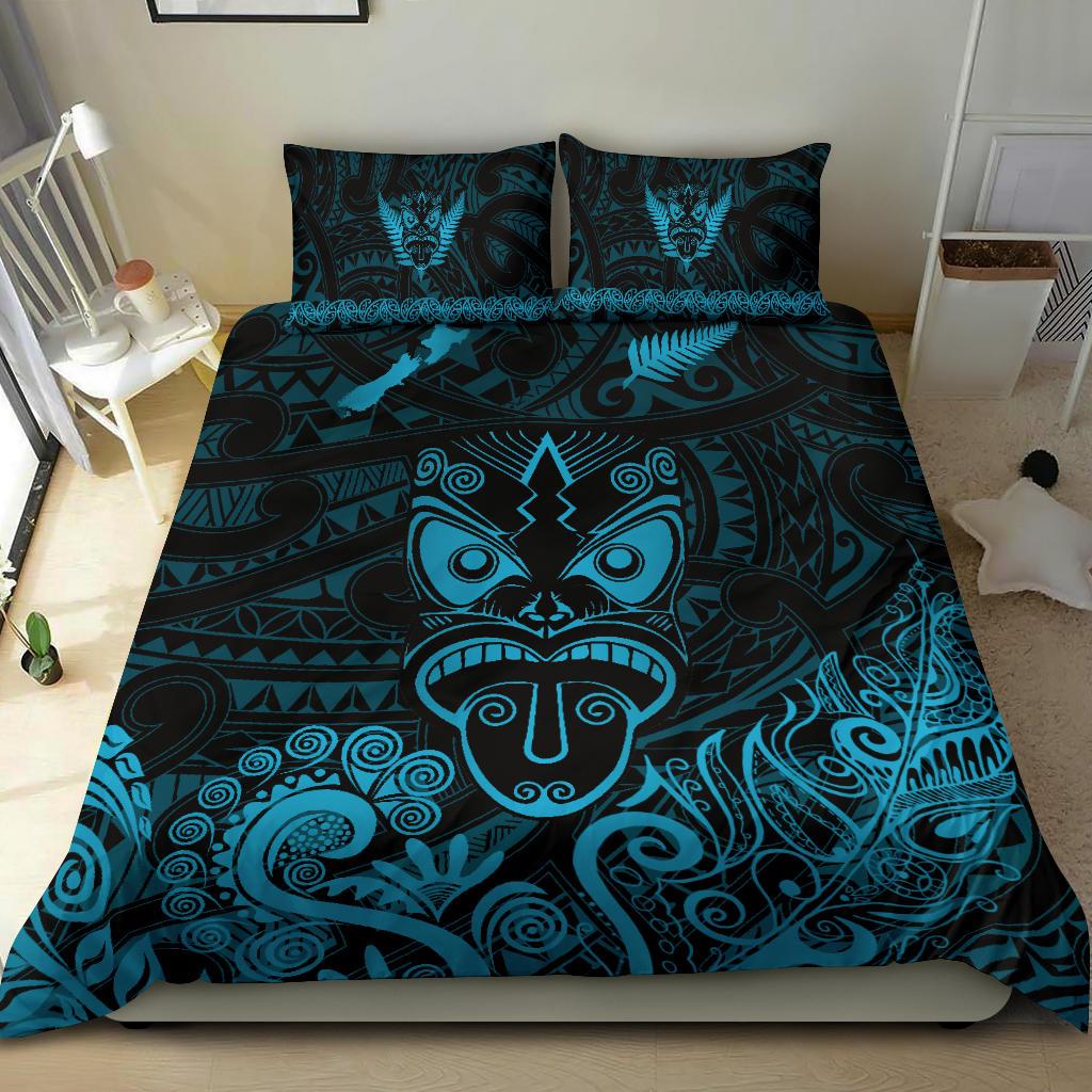 maori-aotearoa-rugby-haka-bedding-set-new-zealand-silver-fern-turquoise
