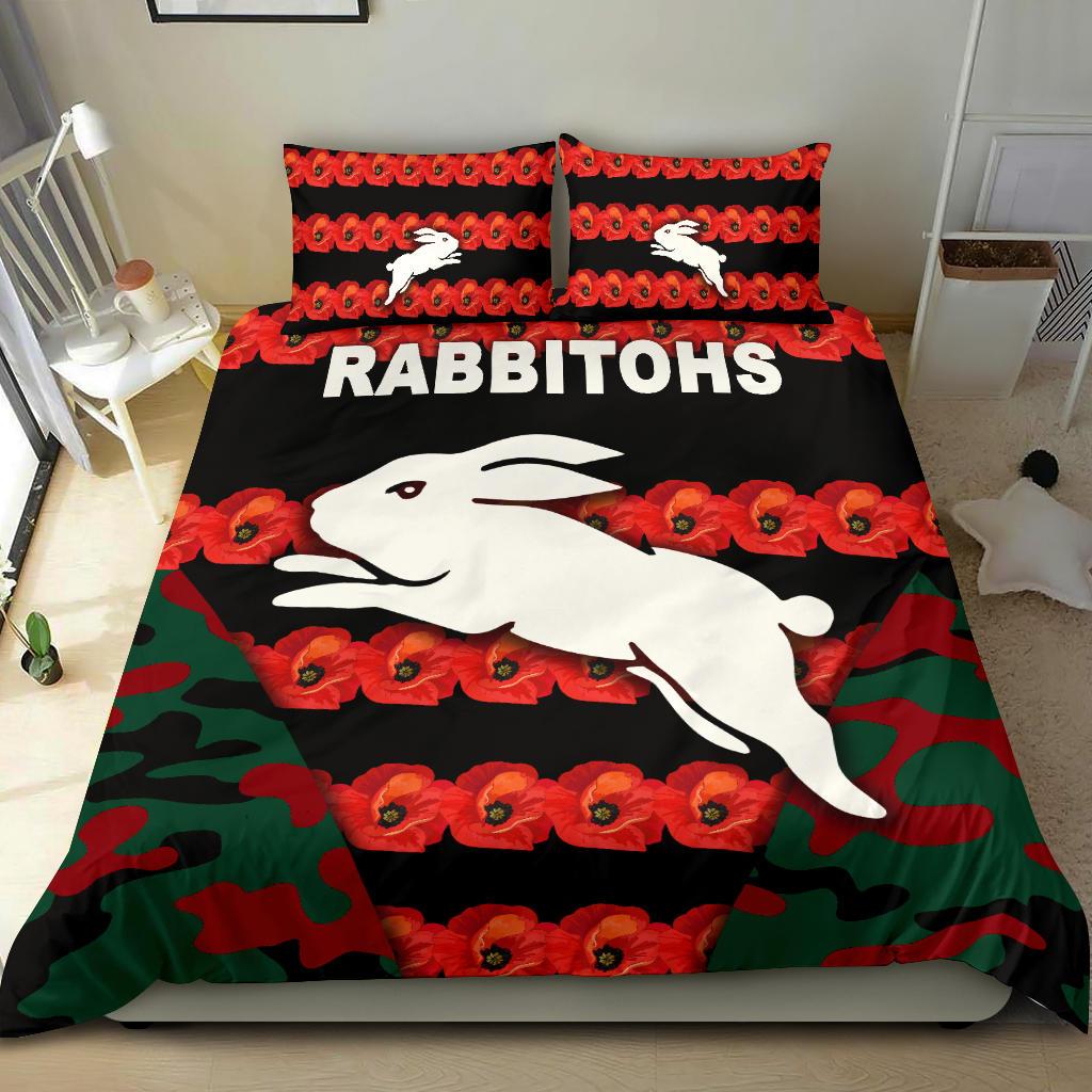 south-sydney-rabbitohs-bedding-set-anzac-day-poppy-flower-vibes