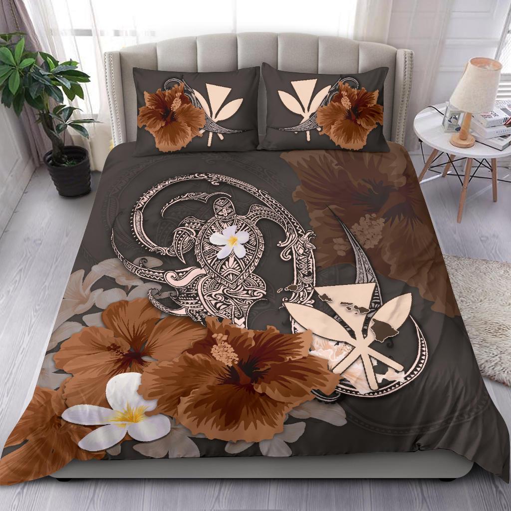 kanaka-maoli-hawaii-bedding-set-hibiscus-turtle-tribal-brown