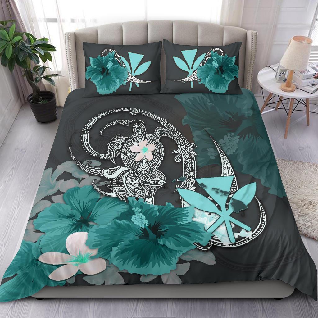 kanaka-maoli-hawaii-bedding-set-hibiscus-turtle-tribal-turquoise