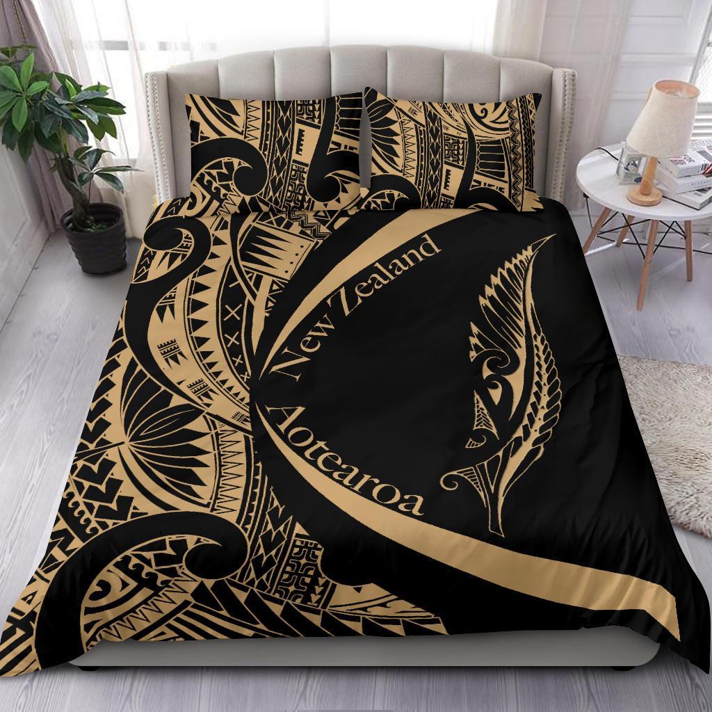 new-zealand-silver-fern-bedding-set-maori-tattoo-circle-style-golden