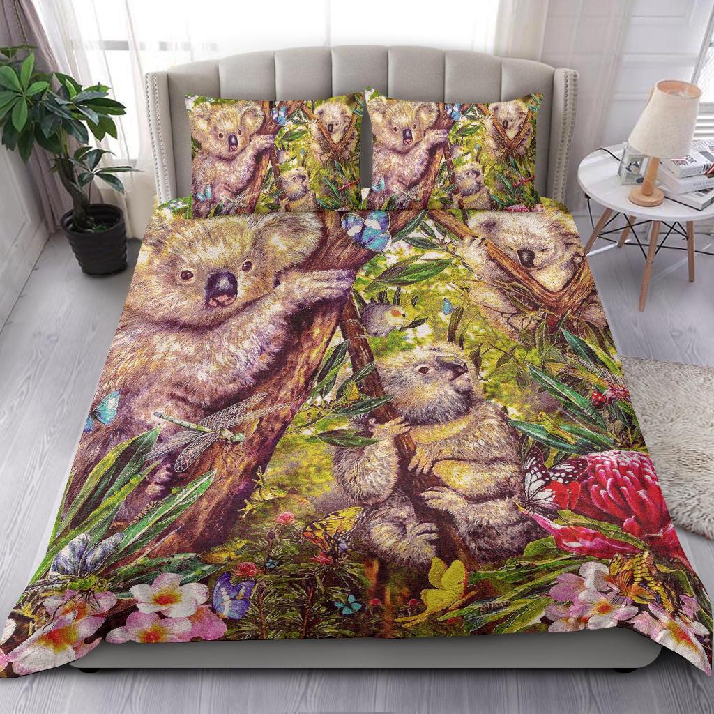 koala-bedding-set-3d-koala-with-waratah-flower-bedding-set