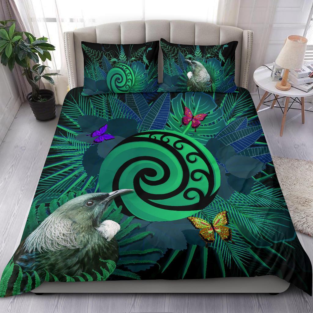 new-zealand-bedding-set-koru-fern-mix-tui-bird-tropical-floral-turquoise
