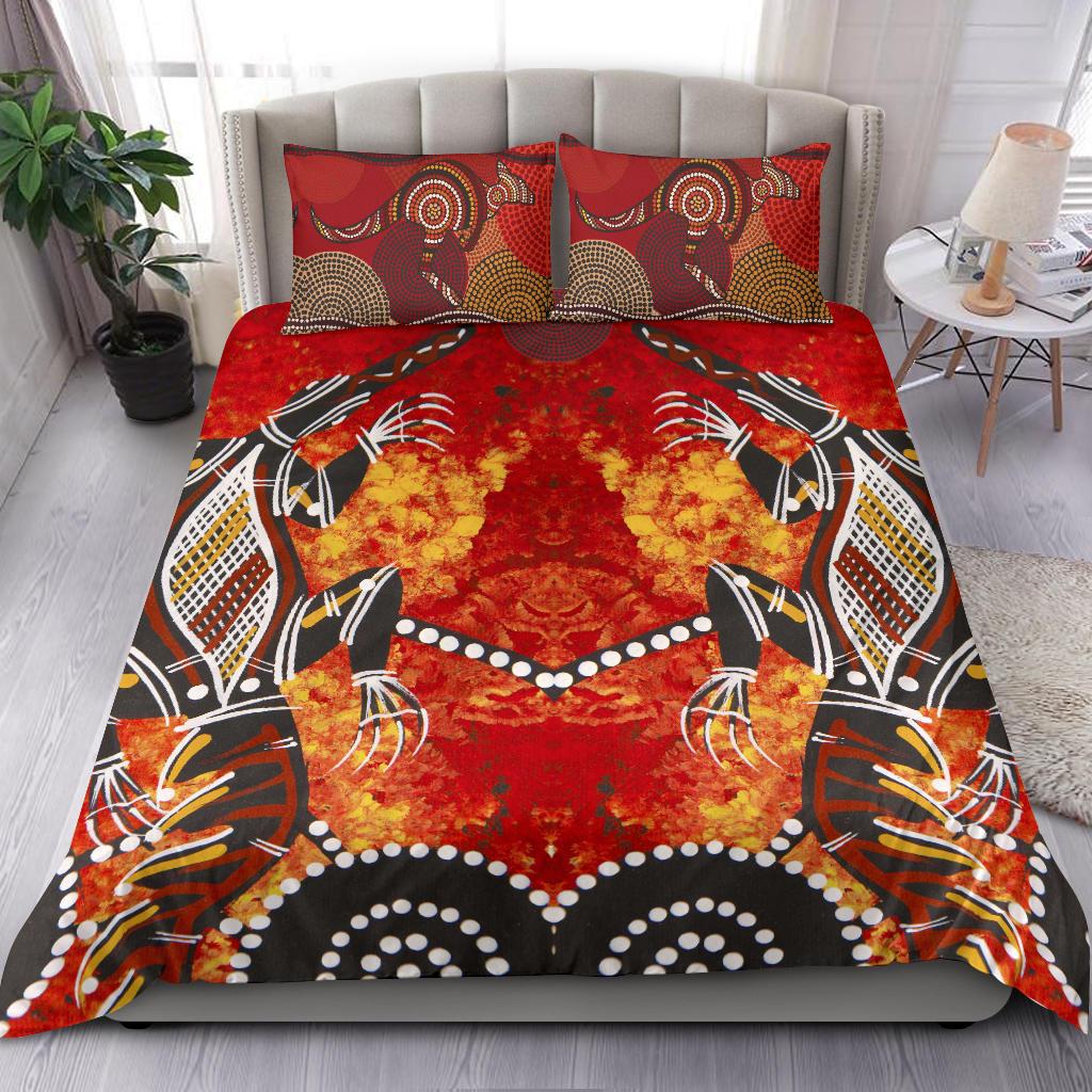 aboriginal-bedding-set-crocodile-kangaroo-dot-painting-art