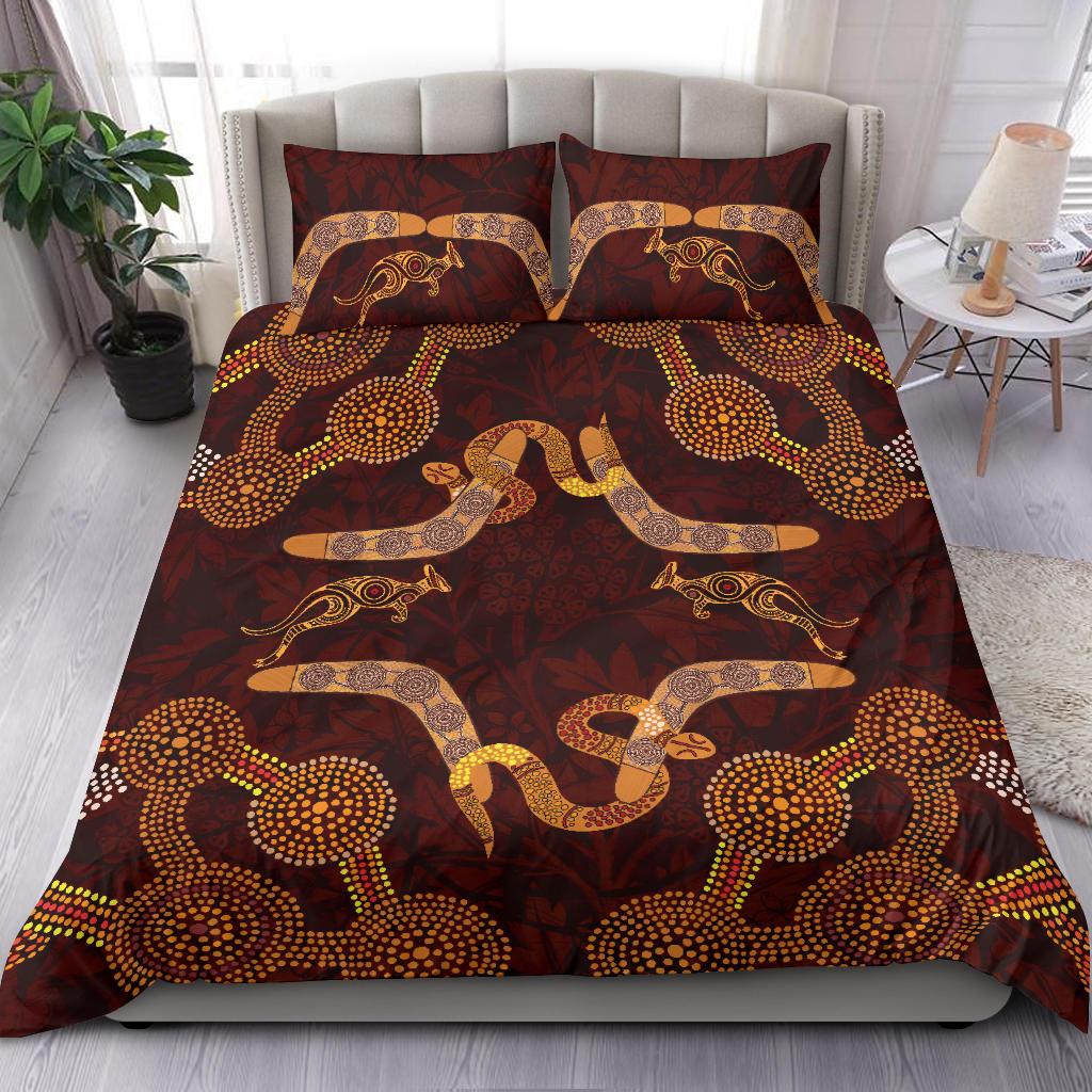 aboriginal-bedding-set-kangaroo-snake-and-boomerang-painting-art