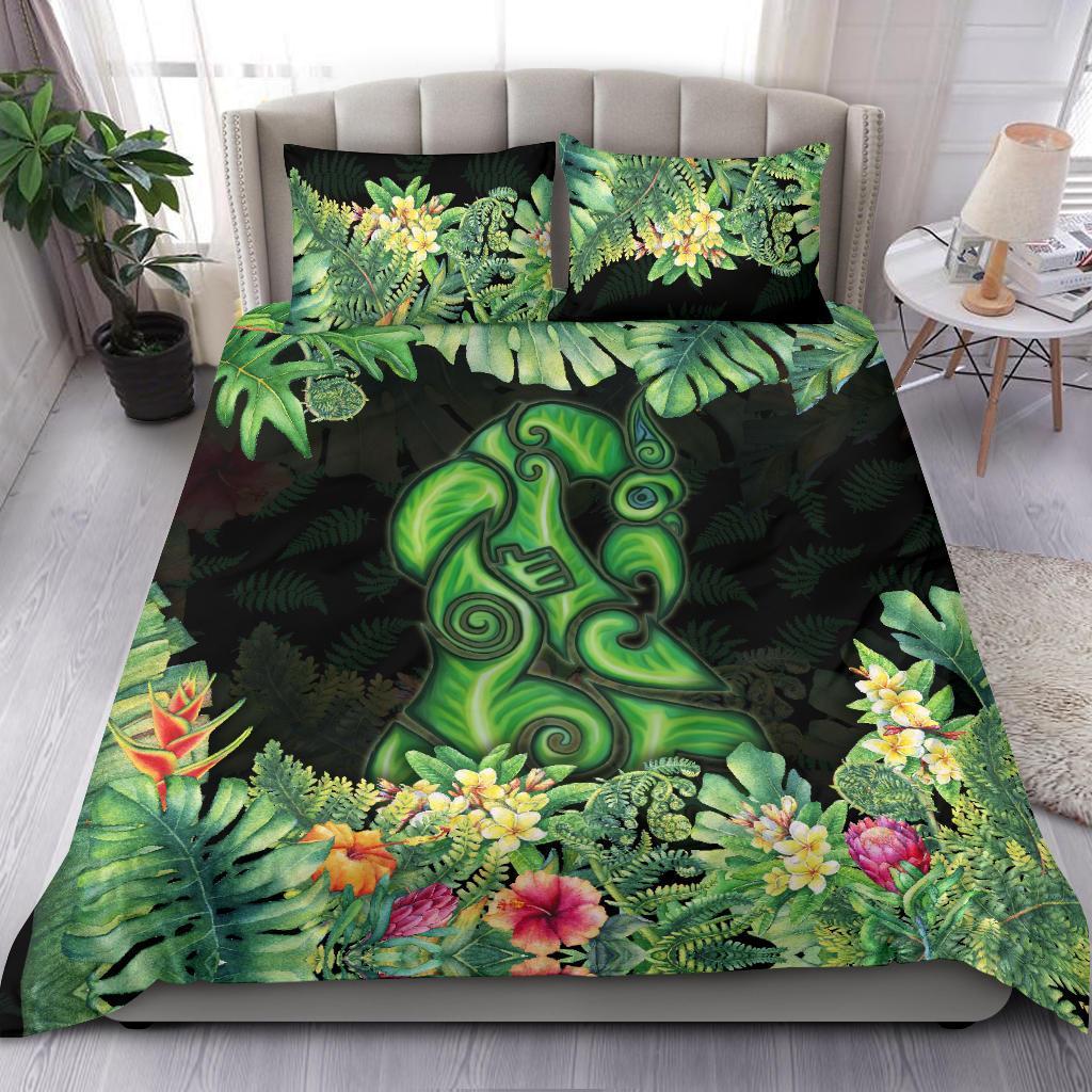 maori-manaia-bedding-set-tropical-koru-fern-with-plumeria-hibiscus