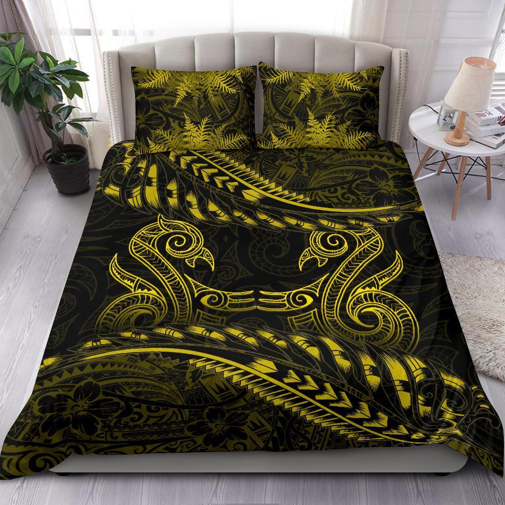 new-zealand-bedding-set-yellow-manaia-maori-silver-fern-duvet-cover