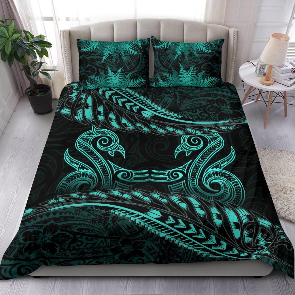 new-zealand-bedding-set-turquoise-manaia-maori-silver-fern-duvet-cover