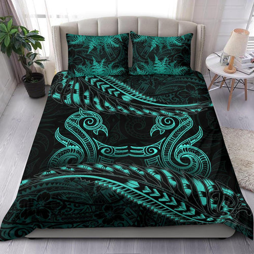 new-zealand-bedding-set-turquoise-manaia-maori-silver-fern-duvet-cover