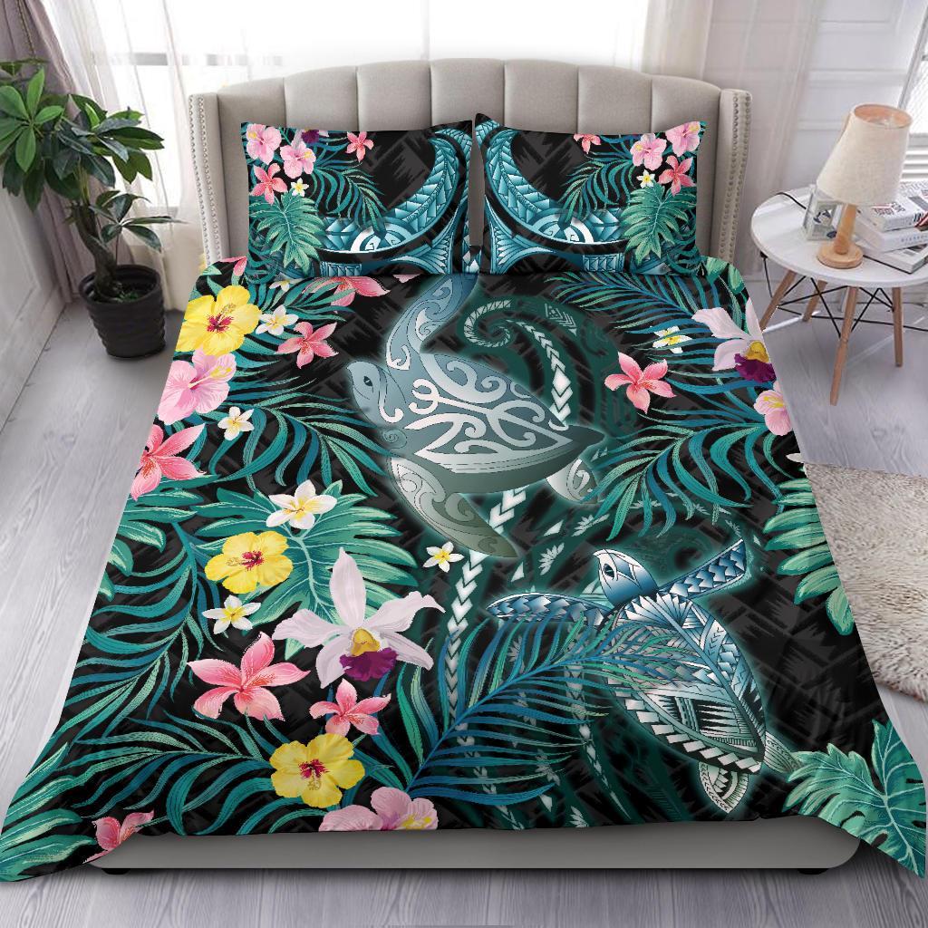 turtles-love-bedding-set-hibiscus-with-palm-leaves