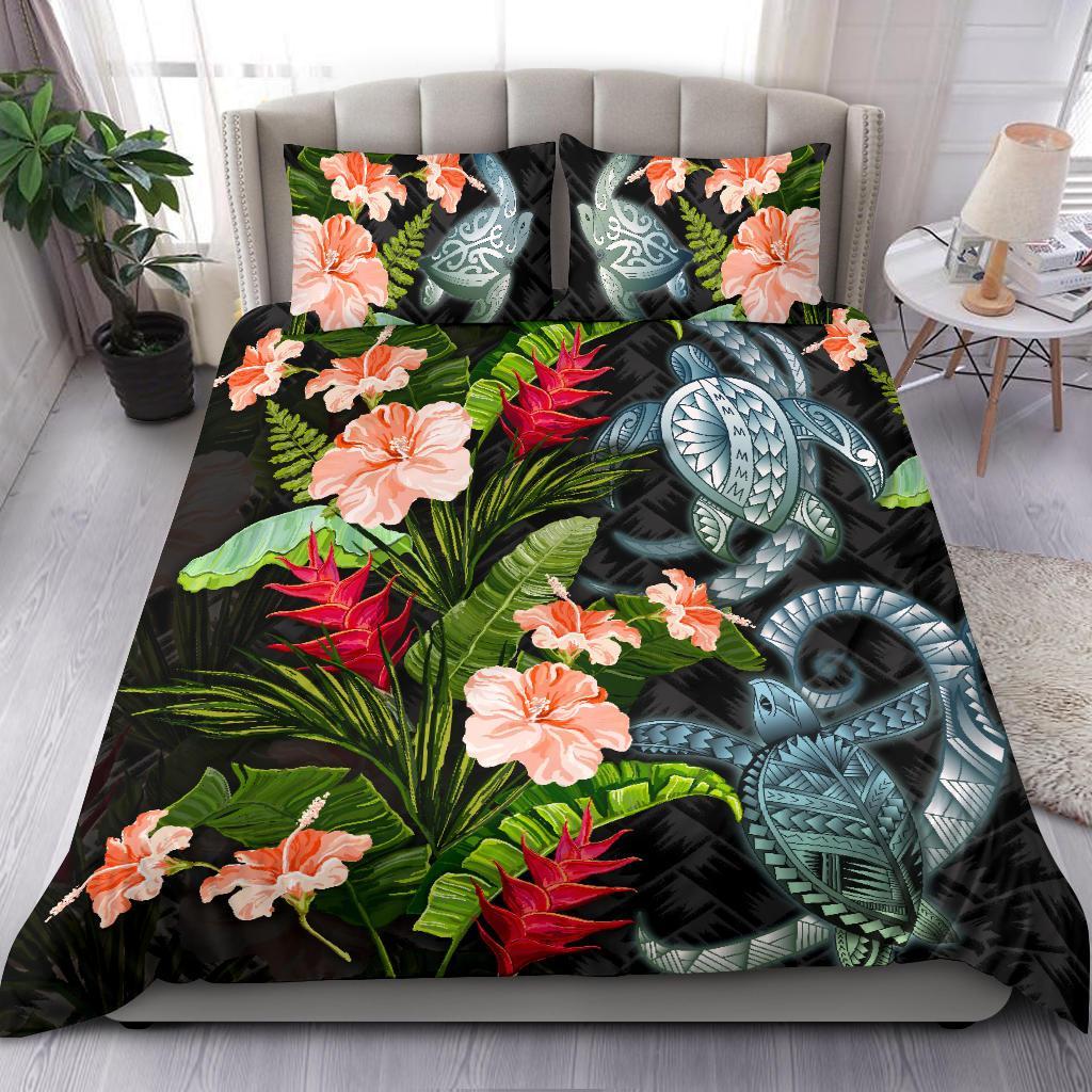 turtle-bedding-set-palm-leaves-mix-hibiscus