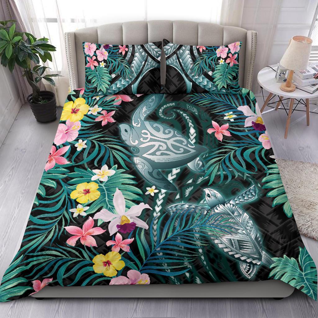 turtle-bedding-set-hibiscus-palm-leaves-duvet-cover-and-pillow-case