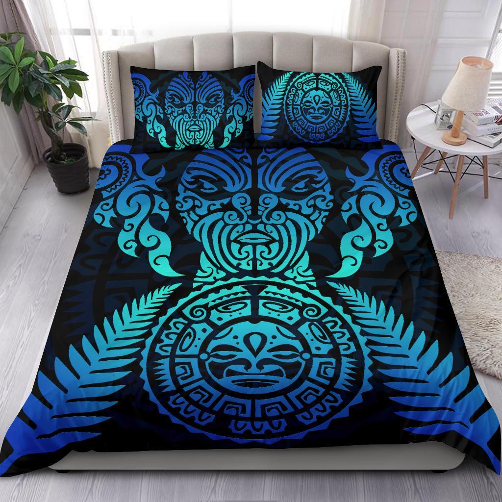 maori-face-fern-new-zealand-bedding-set-blue