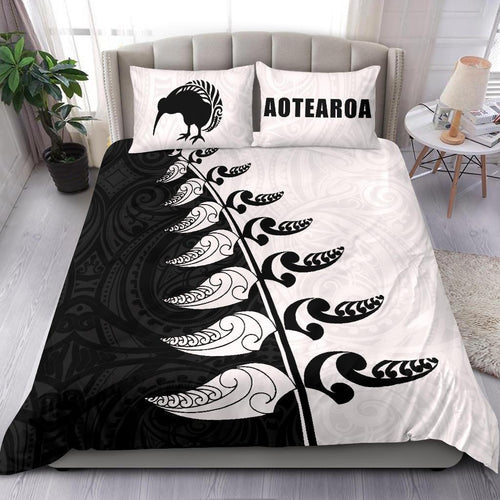 new-zealand-aotearoa-koru-fern-kiwi-bedding-set-black-white