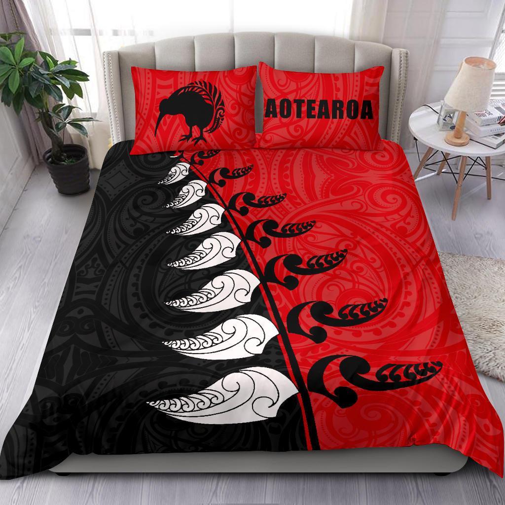 new-zealand-aotearoa-koru-fern-kiwi-bedding-set-red
